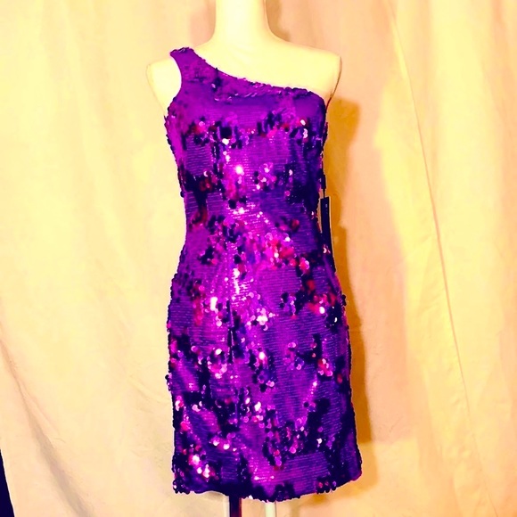 🎉MILANO🎉 - Purple Sequined One Shoulder Prom Dress 😍 - Picture 1 of 6